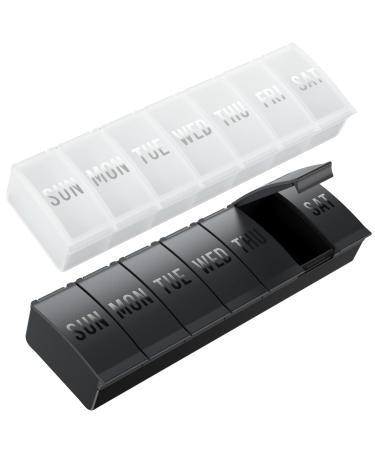 iBune 2 Pack Large Pill Organizers Weekly, Medicine Organizer Vitamin Container with Large Compartments, 7 Day Pill Boxes for Pills Vitamin Fish Oil Medicine Supplements (White + Black) White+black