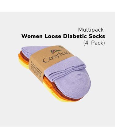 Cosyfeel Women Loose Diabetic Socks | 4-Pack Neuropathy Ankle Socks for Ladies | Super Soft Eco-Friendly Bamboo Material | Durable with Seamless Toe | Multicolour Patterns | 4 Seasons 4-7 ASSORTED-2 (LIL/B-BN/OR-PE/YL) - Buy Online on GoSupps.com