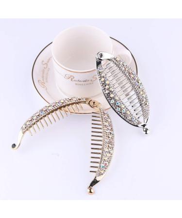 LEORX Banana Fish Hair Clip Rhinestones Ponytail Hair Comb Hair Barrettes Rhinestone Locking Hair Clip for Women 4pcs (Gold Silver) - Buy Online on GoSupps.com