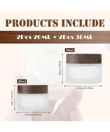 Tuakimce Set of 4 White Matted Glass Cream Cans - 20ml & 30ml Clear Fillable Containers with Lid for Cosmetics & Lottery Brown Wooden Grain Cover - Buy Online on GoSupps.com