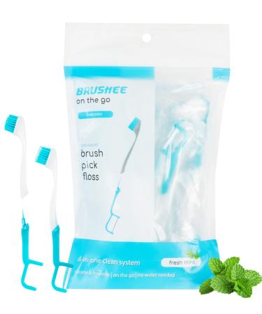 Brushee - The Evolution of Oral Care | 3-in-1 Tool (Pre-Pasted Mini-Brush + Floss + Pick) | Individually Wrapped | Disposable | Prepasted Travel Toothbrushes | Small Adult Toothbrush - (24-Pack) 24 Count (Pack of 1)