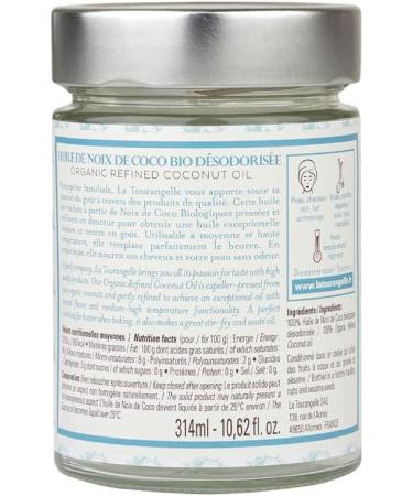 La Tourangelle - Deodorized coconut oil - 100% Organic - Refined coconut oil - Kitchen and cosmetics - 315ml - Buy Online on GoSupps.com