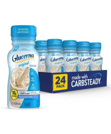 Glucerna Original Diabetes Care Shake Homemade Vanilla Diabetic Meal Replacement to Support Blood Sugar Management 10g Protein 180 Calories Ready to Drink 8-fl-oz Bottle 24 Pack