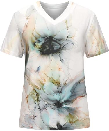 Ganfancp Women's Vintage Ethnic Print V-Neck Tee White-26 Medium - Buy Online on GoSupps.com