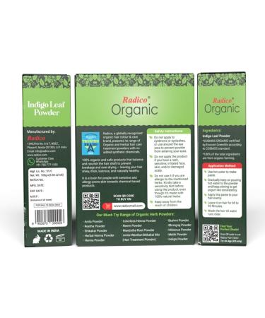 Radico 100 ORGANIC INDIGO 100 Natural BIO Organic Care Hair Dye Without Ammonia Ammonia PPD PTD Peroxide Hydrogen Peroxide with ECOCERT 100g - Buy Online on GoSupps.com