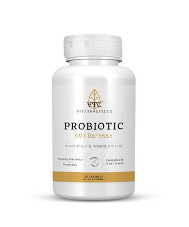VTC VitaTradingCo. Probiotic Gut Defense | Probiotics and Prebiotics for Gut Health & Digestion | 1 Billion CFU with Whole Food Base | 90 Capsules