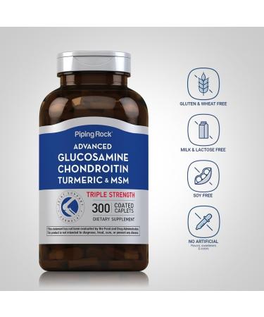 Piping Rock Glucosamine Chondroitin MSM Turmeric | 300 Caplets | Advanced Triple Strength Supplement | Non-GMO & Gluten Free - Buy Online on GoSupps.com