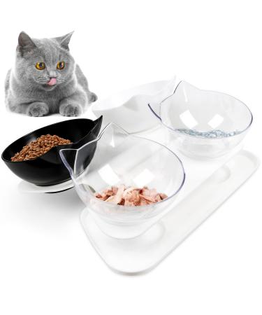 NAODONGLI Elevated Cat Bowls,Double Cat Dog Bowls,15Tilted Raised Cat Bowls,Protective Cat Feeder Bowl for Cats and Small Dogs Double Bowls 4 BWTT