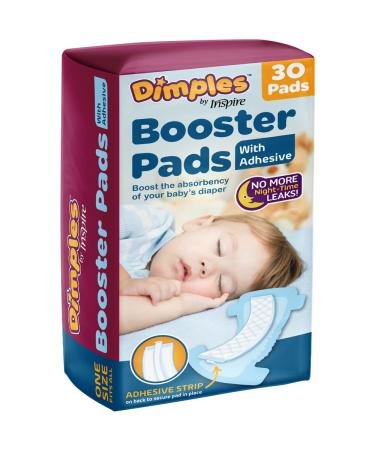 Dimples Booster Pads, Baby Diaper Doubler with Adhesive - Boosts Diaper Absorbency - No More leaks 30 Count (with Adhesive for Secure Fit)  (30 Count)