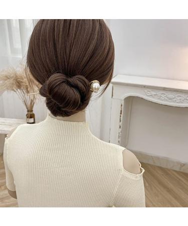 Chinese Vintage Hairstick & Hairpin Set - 2 Pearl Hair Chopsticks for Weddings & Parties - Elegant Golden Zinc Alloy Chignon Pins - Buy Online on GoSupps.com