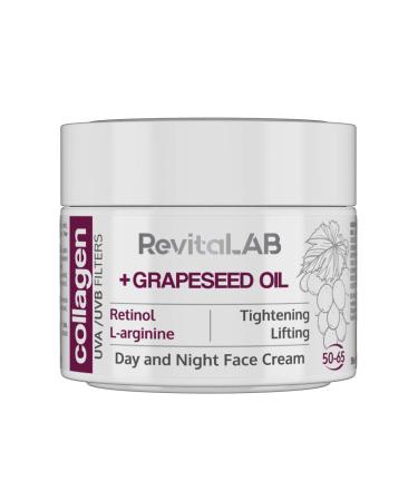 RevitaLAB Day and Night Collagen Anti-Ageing Moisturiser Enriched with Hyaluronic Acid L-Arginine Retinol Grapeseed Oil and a UVA/UVB Filter for Ages 50 - 65 50 ml