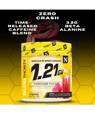 Nutrithority 1.21gw High Stim Pre-Workout Hawaiian Tango - Strength Gains Powder Energy Supplement - Unparalleled Pumps Focus & Drive - Intense Blend of Time Released Caffeine - Buy Online on GoSupps.com
