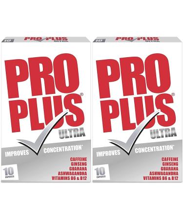 Pro Plus Ultra Caffeine Ginseng Guarana Ashwagandha and Vitamins B6 & B12 Capsules Pack of 20 10 Count (Pack of 2)