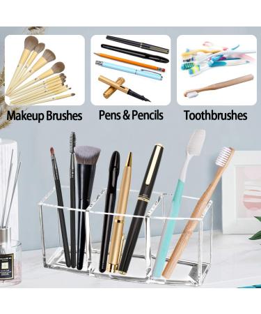 Tasybox Clear Acrylic Makeup Brush Holder Organizer - 3 Slot Cosmetic Brushes Storage Display Case - Buy Online on GoSupps.com
