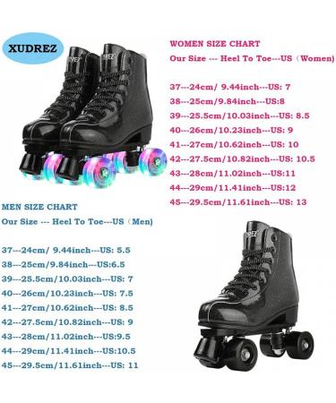 XUDREZ Shiny PU Leather High-top Roller Skates for Women Men - Crystal Pink Flash Wheels, Size 42 - Buy Online on GoSupps.com