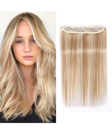 24" Clip in Hair Extension Human Hair One Piece #18/613 Ash Blonde&Bleach Blonde (50g)