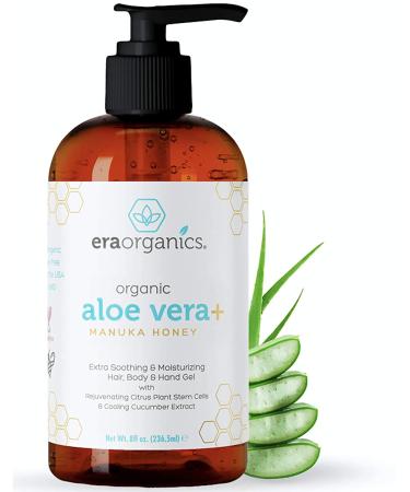 Aloe Vera Gel: Natural Organic For Hair Face Skin. Pure Aloe Vera Moisturizer With Rejuvenating Manuka Honey And Plant Stem Cells. Fast Absorption Non-Sticky Aloe Gel For Skin - Era Organics Regular 8 Ounce (Pack of ...