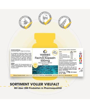 Fish Oil Capsules 500mg - High Dose Omega-3 EPA & DHA - 250 Capsules | Warnke Vital Substances - Premium German Pharmacy Quality - Buy Online on GoSupps.com