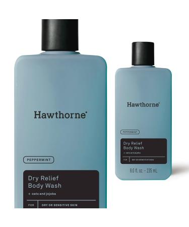 Hawthorne Men's Dry Relief Peppermint Body Wash. For Dry and Sensitive Skin. Soothing and Gentle with Natural Oat Extract Jojoba Oil and Glycerin. Sulfate Free Paraben Free Cruelty Free. 8 fl. oz.