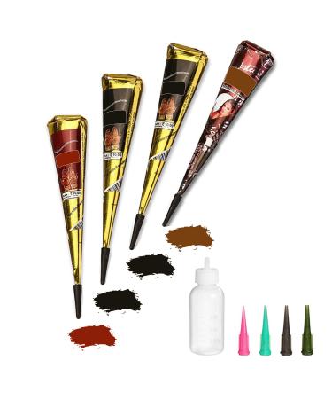 Temporary Tattoos Kit  4Pcs Semi Permanent Tattoo Paste Cones  India Body DIY Art Painting for Women Men Kids  Summer Trend Freehand Plaste with 3 Colors 20Pcs Adhesive Stencil 1Pc Bottle 4Pcs Nozzles