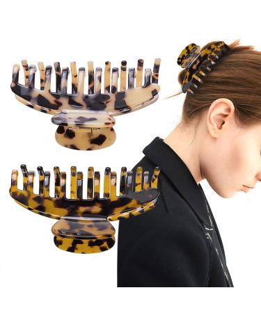 Ceetug Hair Claw Clips 2 PCS Medium 3.3 Inch Tortoise Celluloid Hair Clips 2pcs Medium-3.3