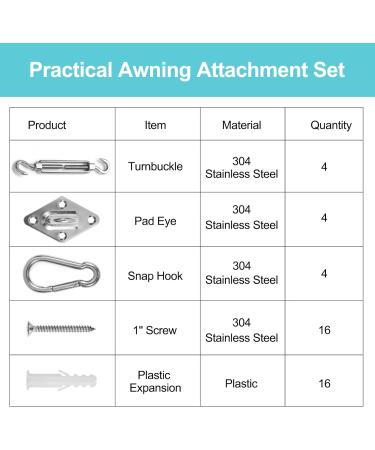 Homper M6 Sun Sail Fastening Kit | Stainless Steel Accessories for Square & Triangular Sun Sails - 12-Piece Set with 16 Screws - Buy Online on GoSupps.com