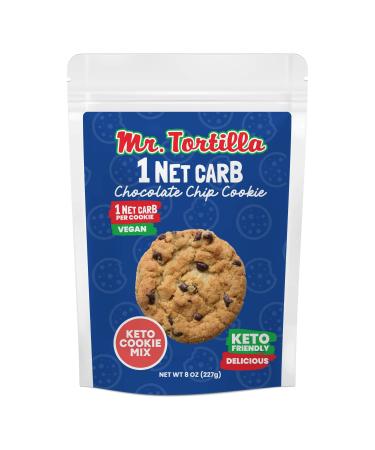Mr. Tortilla 1 Net Carb Cookie Mix - Low Carb, Paleo, Keto-Friendly Sweet Snacks - Vegan & Gluten Free Chocolate Chip Cookies - Desserts Made from Almond Flour & Lupin Flour - 8 Oz. Bag, Makes 16 Cookies