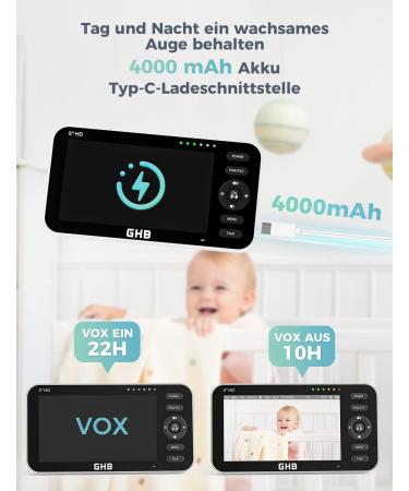 GHB Baby Monitor with Camera - 5 720P HD VOX Mode Two-Way Talk Night Vision & Temperature Display - Model 2023 - International Shipping Available - Buy Online on GoSupps.com