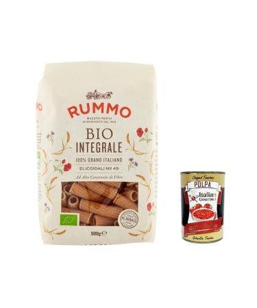 Italian Gourmet E.R. Rummo Pasta Integrale Farfalle N. 85 Pack of 5 bags of Italian pasta 500 g + Italian Gourmet polpa 400 g