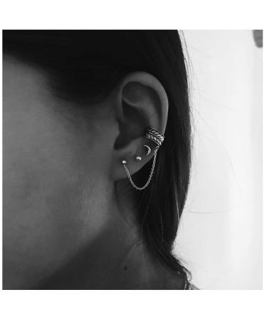 Bohemia Moon Cuff Chain Earrings Silver Chain Climber Dangle Earrings Tassel Chain Cartilage Earrings Chain Drop Dangle Earrings Set for Women and Girls