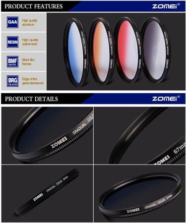 ZOMEI 62mm Graduated Filter Kit for Canon Nikon - GC Grey Blue Orange Red Filters - Buy Online on GoSupps.com