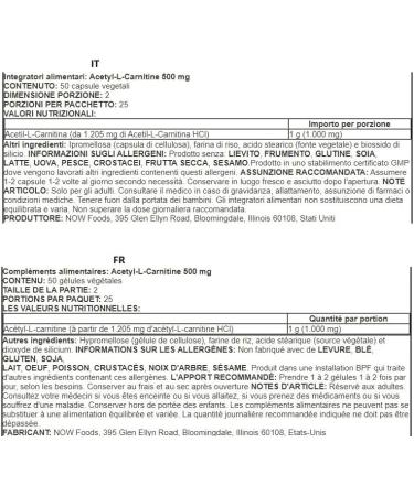 Now Foods Acetyl-L-Carnitine 500 mg - 50 Vegan Capsules | Amino Acids for Energy & Focus - International Shipping Available - Buy Online on GoSupps.com