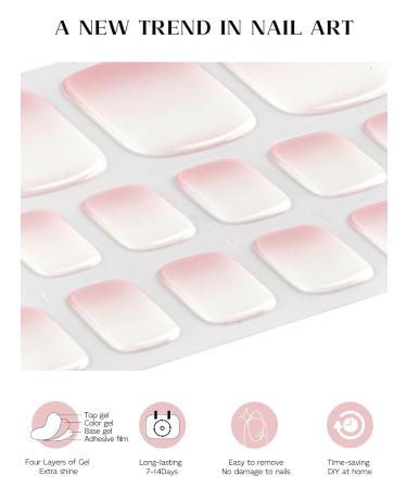 Kalolary White Gel Toenail Strips - Long Lasting Pink Gradient Pedicure Stickers | Salon Quality Nail Wraps with Nail File & Wood Stick | Perfect for UV/LED Lamp - Buy Online on GoSupps.com