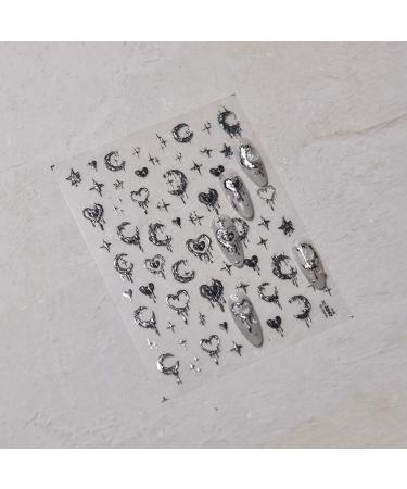 Silver Melted Heart Moon Stars 5D Acrylic Nail Art Stickers - Retro Design for Women | International Shipping Available - Buy Online on GoSupps.com