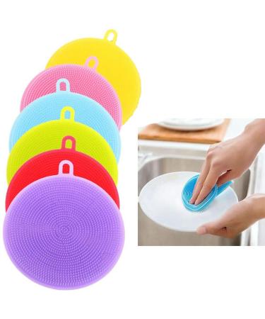 Dish Washing Brushes 6 Pcs Kitchen Silicone Sponges Scrubber Multi-Functional Cleaning Scouring Brushes for Washing Vegetable Fruits Bowl Dish Pot Pan