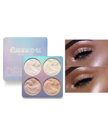 Eyret Highlighter Makeup 4 Colors Highlighters Palette Eyeshadow Glitter Face Illuminator Eye Shadow Shimmer Long Lasting Beauty Cosmetics for Women and Girls (E-Silver)