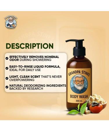 Grandpa Stinks Body Wash Persimmon & Green Tea Deodorizing Cleanser Natural Odor Eliminator for Men Hydrating Daily Shower Gel with Shea Butter 10.14 fl oz - Buy Online on GoSupps.com