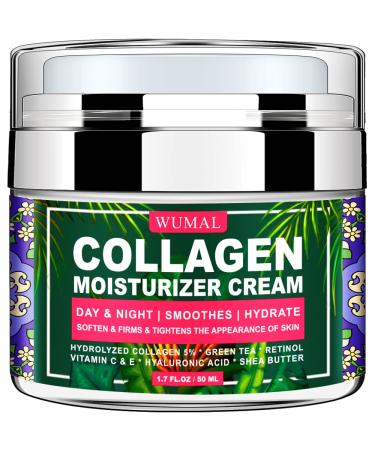WUMAL Collagen Retinol Cream - Hydrates  Firms and Brightens Skin - Face Moisturizer for All Skin Types - 1.7oz