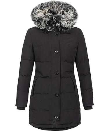 Women's Windproof War Coat - Gray & Black Long Parka with Synthetic Fur Hood | 5XL - Stylish Winter Jacket for Outdoor Adventures - Buy Online on GoSupps.com