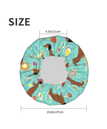 Dachshunds on Turquoise Floral Shower Cap for Women - Double Waterproof Layers, Large Size - Ideal for Bathing and Hair Protection - Buy Online on GoSupps.com