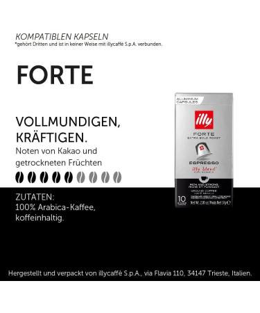illy FORTE roasted coffee in Nespresso Compatible Capsules - 100% Arabica - 10 cases of 10 capsules (100 capsules) - Buy Online on GoSupps.com