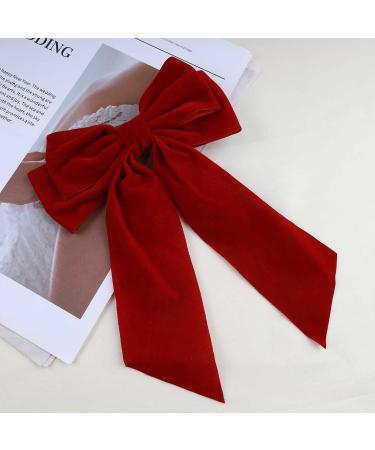 Inilbran Vintage Red Velvet Bow Hair Clips - Long Tail Satin Barrettes for Women - Buy Online on GoSupps.com