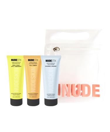Nudestix 3-Step Citrus Renew Set for Sensitive Skin Travel-Size Cleanser Exfoliator & Moisturizer Kit | Gentle Vegan Skincare Routine with Vitamin C & Fruit Enzymes