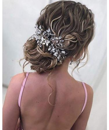 Unicra Bridal Wedding Hair Vine Silver Crystal Headband Flower Headpiece Pearl Hair Accessories for Women and Girls