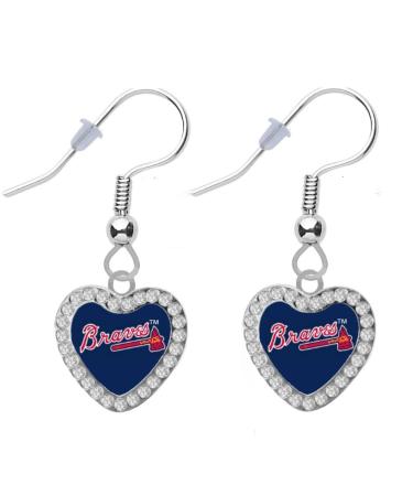 Braves Baseball Crystal Heart Earrings Pierced