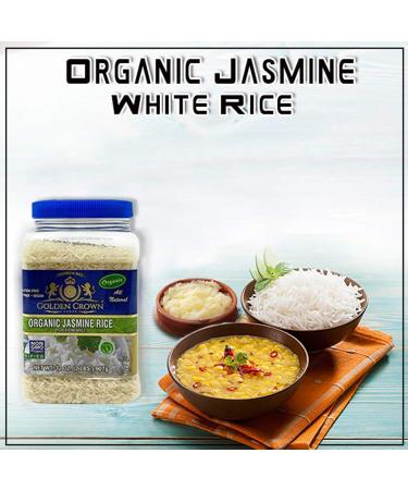 Golden Crown Organic White Jasmine Rice 32 Oz - Premium Quality | Non-GMO Gluten-Free | Naturally Fragrant Sweet Flavor | Extra Long Grain Thai HOM Mali Halal - Buy Online on GoSupps.com
