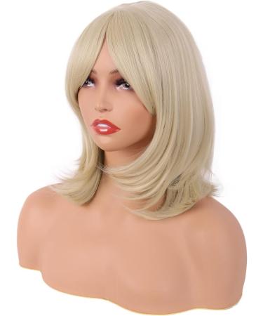 MapofBeauty 18 Inch/45 cm Layered Bangs Straight Synthetic Fiber Shoulder Length Hair Daily Use Wig (Blonde) - Buy Online on GoSupps.com