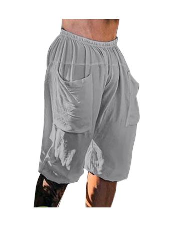 MALAIDOG Casual Summer Beach Linen Shorts for Men Baggy Fit Cotton Soft Straight Leg Knee Length Outdoor Jersey Short Pants Grey X-Large