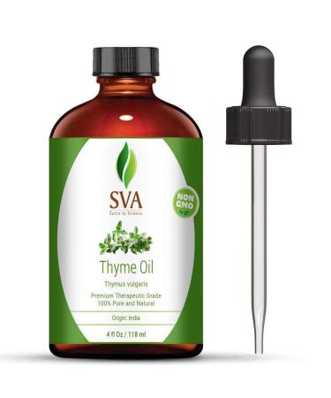 SVA Thyme Essential Oil | Very Strong Aroma | 4 OZ (118 ML) - 100% Pure, Natural, Premium Therapeutic Grade for Skincare, Hair growth and Follicle Health, Hygiene, Aromatherapy, Overall wellness.