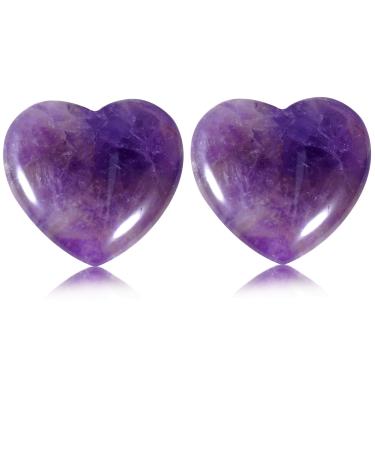 Soulnioi Healing Crystal Amethyst Crystal Heart Stone Mini Love Pocket Stone Tumbled Worry Stone for Reiki Meditation Therapy Stress Relief Home Decor - 2Pcs 20mm Amethyst_2pcs